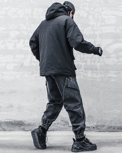 Chic Black Denim Cargo Pants -  urban style - Stylish Black Denim Cargo Pants for Everyday Wear - View 6