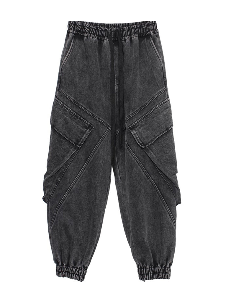 Chic Black Denim Cargo Pants -  versatile urban trousers - Stylish Black Denim Cargo Pants for Everyday Wear - View 7