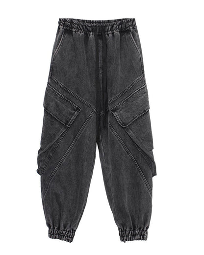 Chic Black Denim Cargo Pants -  versatile urban trousers - Stylish Black Denim Cargo Pants for Everyday Wear - View 7