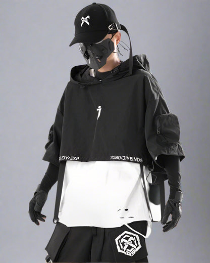 Chic Black Hooded Cape - lightweight outdoor cape - Stylish Black Hooded Cape for Outdoor Adventures - View 2