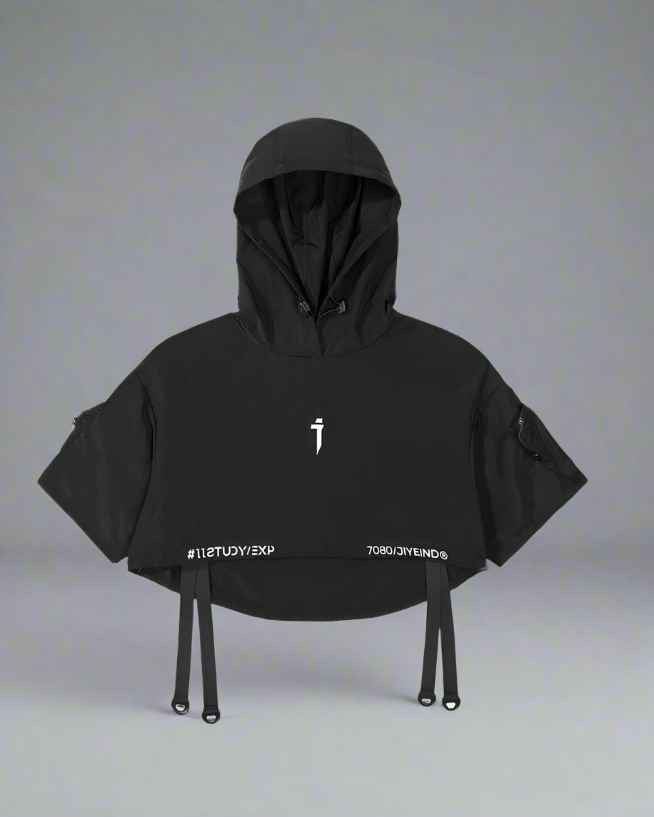 Chic Black Hooded Cape -  techwear cape - Stylish Black Hooded Cape for Outdoor Adventures - View 12