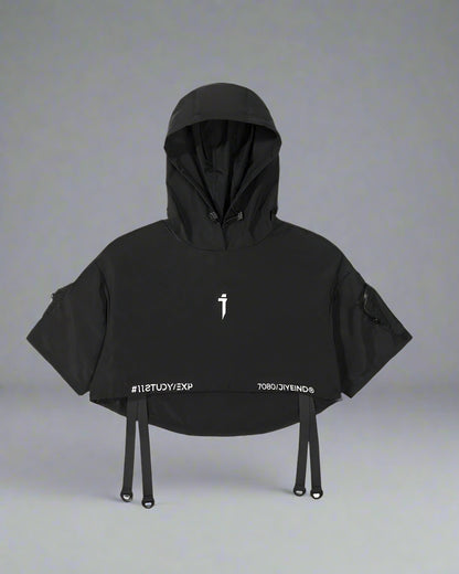 Chic Black Hooded Cape -  techwear cape - Stylish Black Hooded Cape for Outdoor Adventures - View 12