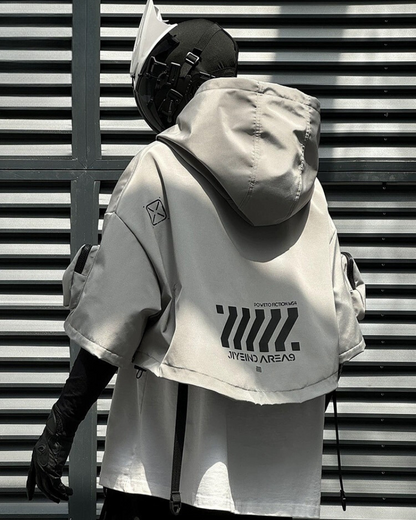 Chic Black Hooded Cape -  techwear cape - Stylish Black Hooded Cape for Outdoor Adventures - View 5