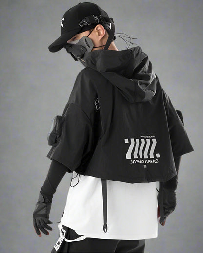 Chic Black Hooded Cape -  outdoor cape - Stylish Black Hooded Cape for Outdoor Adventures - View 4