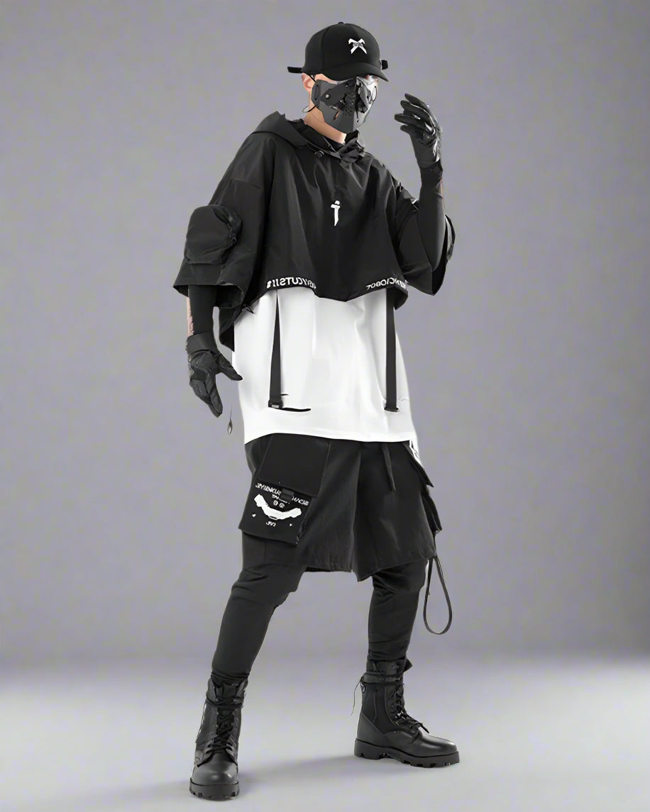 Chic Black Hooded Cape -  versatile layering cape - Stylish Black Hooded Cape for Outdoor Adventures - View 7