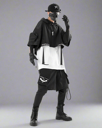 Chic Black Hooded Cape -  versatile layering cape - Stylish Black Hooded Cape for Outdoor Adventures - View 7