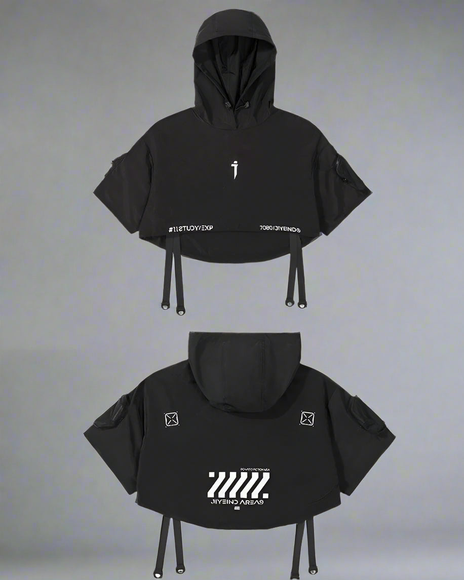 Chic Black Hooded Cape -  hooded cape - Stylish Black Hooded Cape for Outdoor Adventures - View 10