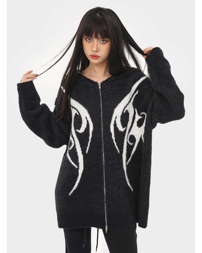 Chic Black Hoodie Cardigan -  techwear style - Versatile Black Hoodie Cardigan for Comfort & Style - View 8
