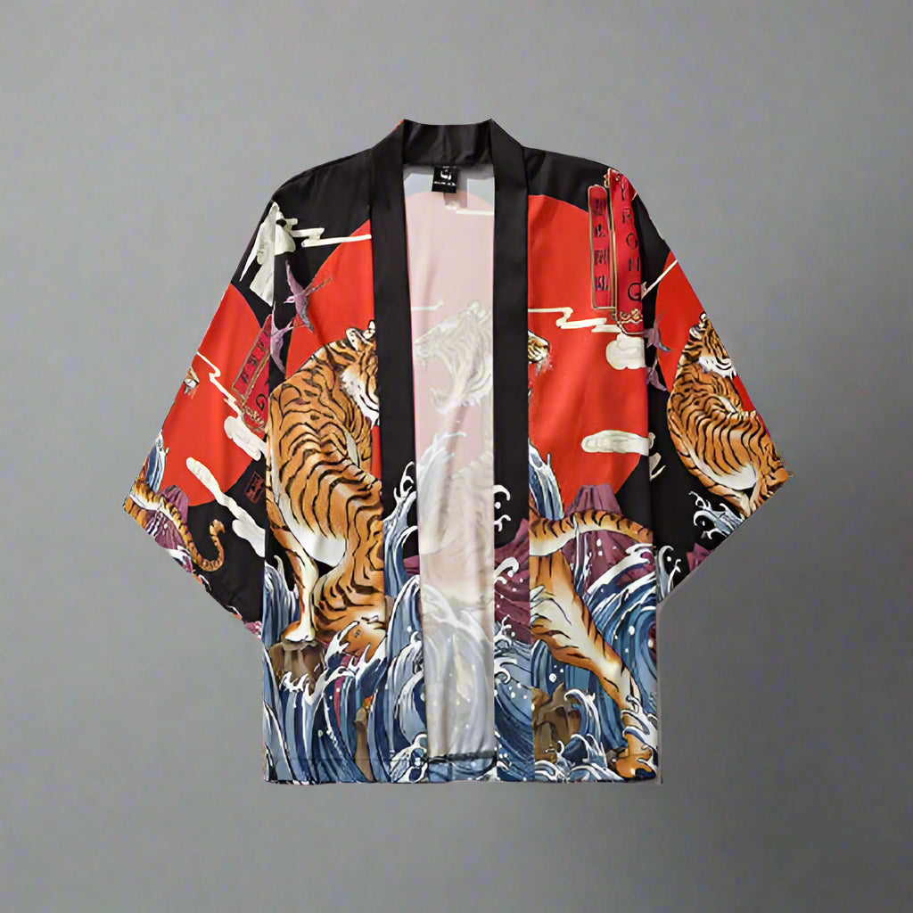 Chic Black & Red Kimono - haori kimono cardigan - Stylish Black and Red Haori Kimono Cardigan - Main view