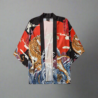 Chic Black & Red Kimono - haori kimono cardigan - Stylish Black and Red Haori Kimono Cardigan - Main view