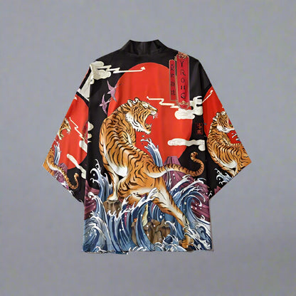Chic Black & Red Kimono - kimono - Stylish Black and Red Haori Kimono Cardigan - View 2