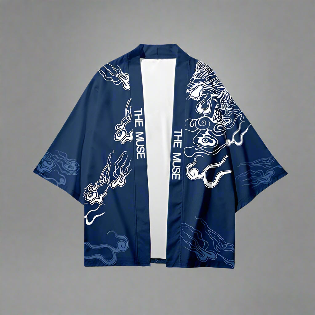 Chic Blue Kimono Wrap - blue kimono - Chic Blue Haori Kimono Wrap for Unisex Styling - Main view