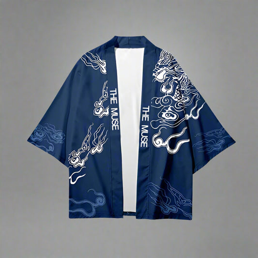 Chic Blue Kimono Wrap - blue kimono - Chic Blue Haori Kimono Wrap for Unisex Styling - Main view
