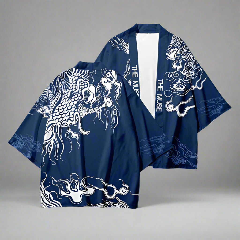 Chic Blue Kimono Wrap -  haori cardigan - Chic Blue Haori Kimono Wrap for Unisex Styling - View 3
