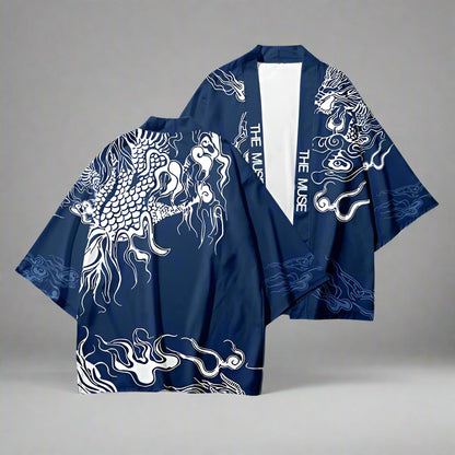 Chic Blue Kimono Wrap -  haori cardigan - Chic Blue Haori Kimono Wrap for Unisex Styling - View 3