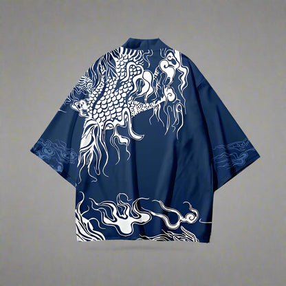 Chic Blue Kimono Wrap - traditional and modern kimono - Chic Blue Haori Kimono Wrap for Unisex Styling - View 2