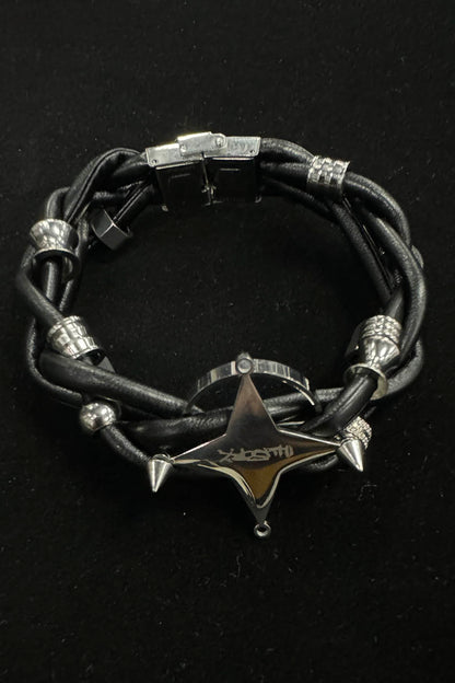 Chic Braided Star Leather Bracelet -  fashion jewelry - Stylish Braided Leather Bracelet with Four-Point Star - View 3