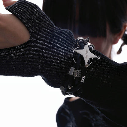 Chic Braided Star Leather Bracelet - leather bracelet - Stylish Braided Leather Bracelet with Four-Point Star - View 2