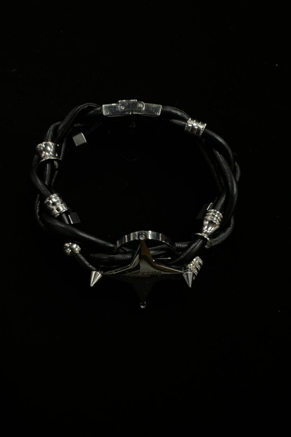 Chic Braided Star Leather Bracelet -  star bracelet - Stylish Braided Leather Bracelet with Four-Point Star - View 4