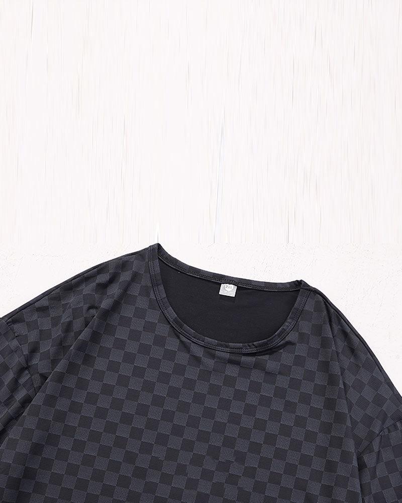 Chic Checkerboard Summer Tee -  premium ice silk t-shirt - Chic Checkerboard Summer Tee - Lightweight & Breathable - View 8