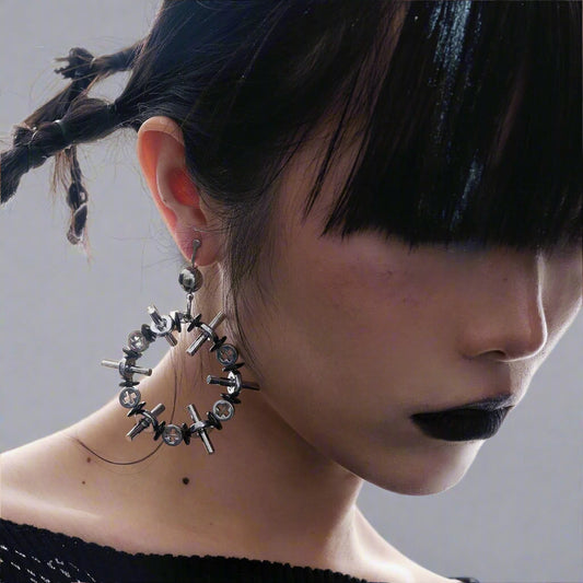 Chic Circular Ear Clips - ear clips - Bold Circular Ear Clips with Industrial Charm - Main view