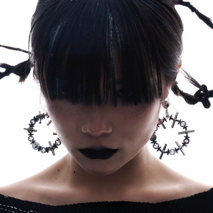 Chic Circular Ear Clips - industrial aesthetic earrings - Bold Circular Ear Clips with Industrial Charm - View 2