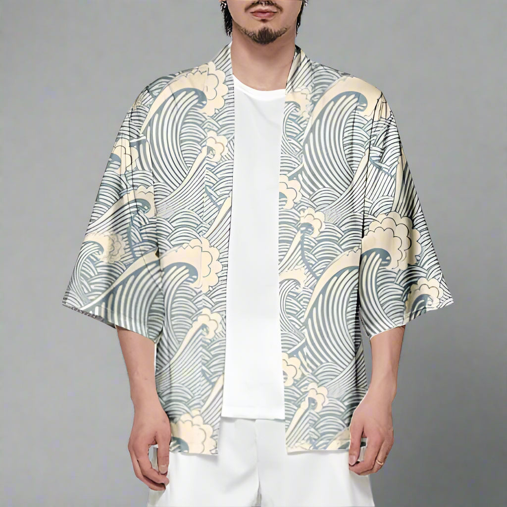 Chic Coastal Wave Kimono -  comfortable layer - Stylish Coastal Wave Kimono Cardigan for All Sizes - View 3