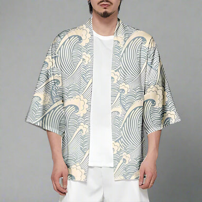 Chic Coastal Wave Kimono -  comfortable layer - Stylish Coastal Wave Kimono Cardigan for All Sizes - View 3