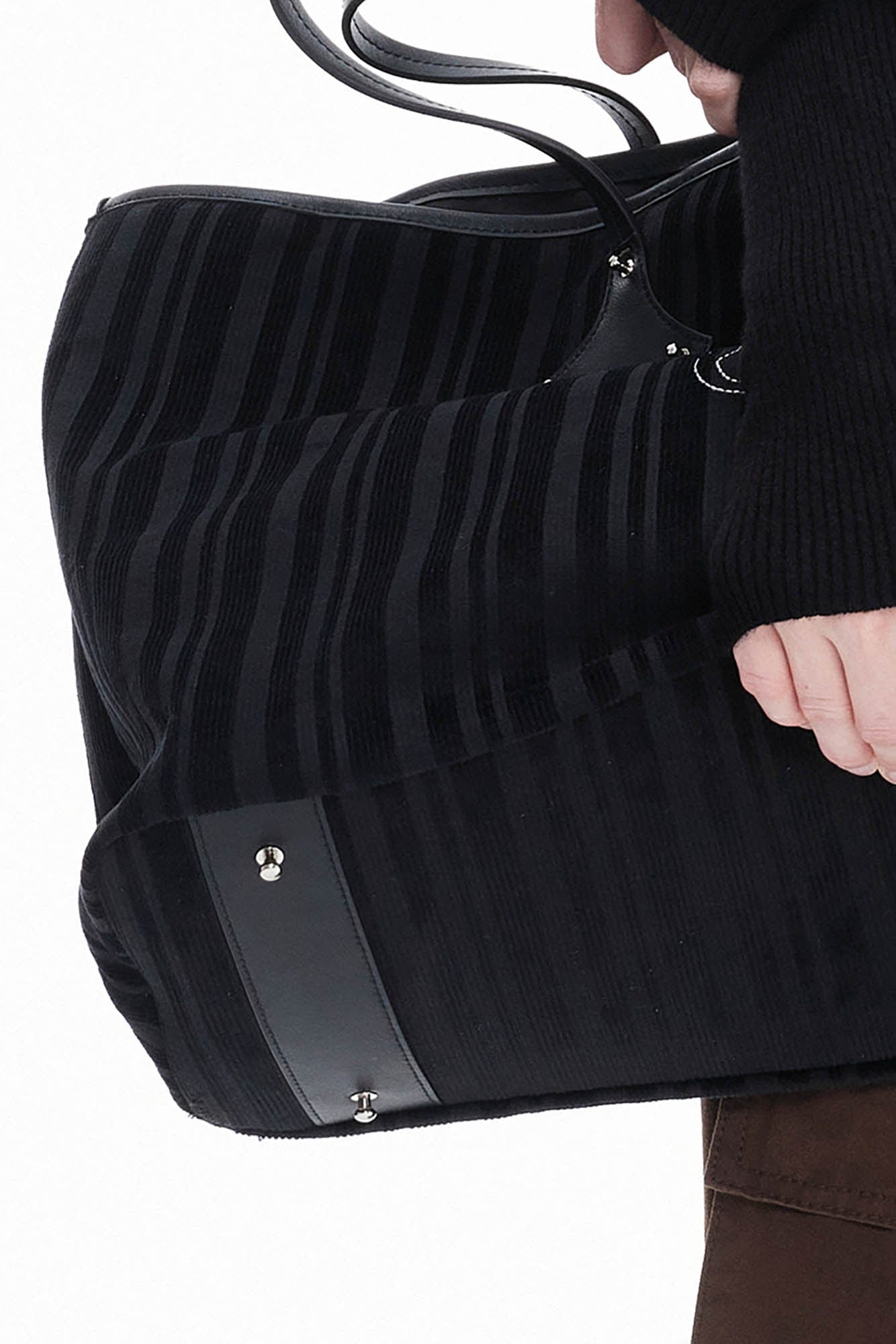 Chic Corduroy & Leather Tote - corduroy tote - Chic Corduroy and Leather Tote Bag for Everyday Use - View 8