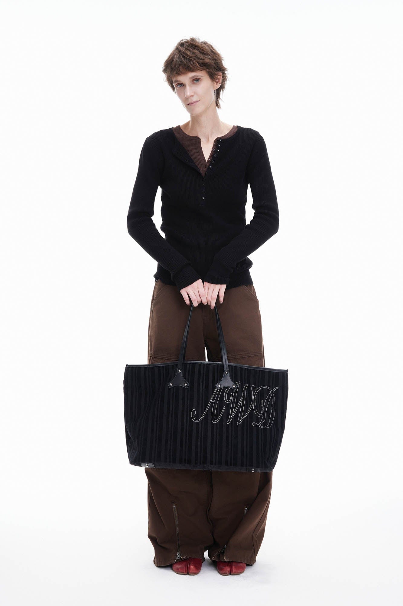 Chic Corduroy & Leather Tote -  everyday tote - Chic Corduroy and Leather Tote Bag for Everyday Use - View 4