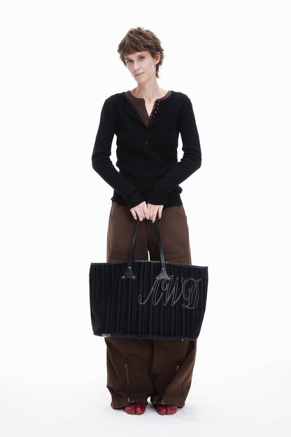 Chic Corduroy & Leather Tote -  everyday tote - Chic Corduroy and Leather Tote Bag for Everyday Use - View 4