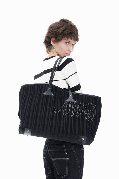 Chic Corduroy & Leather Tote -  leather bag - Chic Corduroy and Leather Tote Bag for Everyday Use - View 5