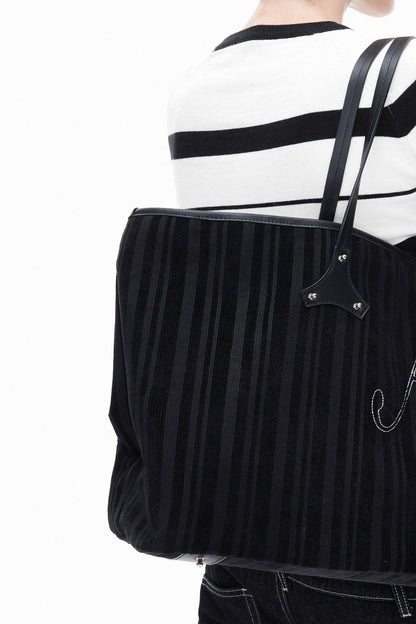 Chic Corduroy & Leather Tote -  stylish bag - Chic Corduroy and Leather Tote Bag for Everyday Use - View 7