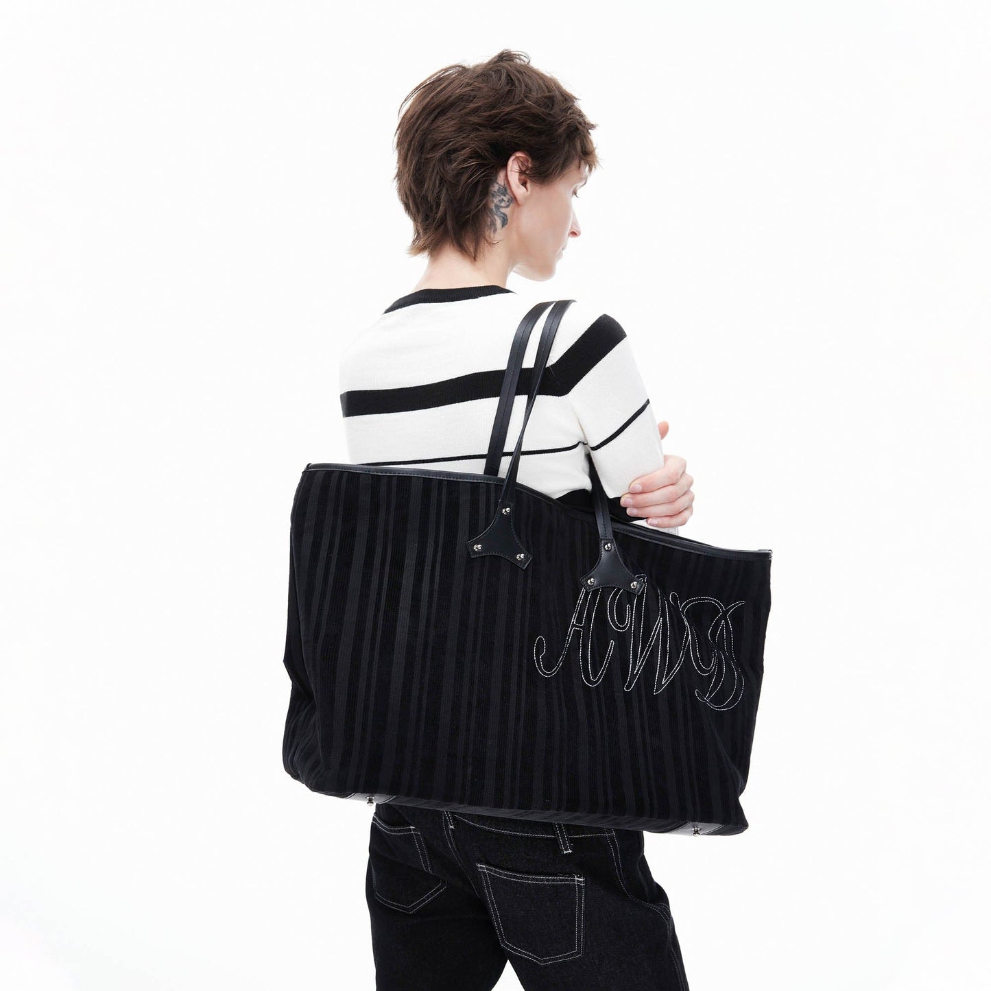 Chic Corduroy & Leather Tote - versatile tote bag - Chic Corduroy and Leather Tote Bag for Everyday Use - View 2