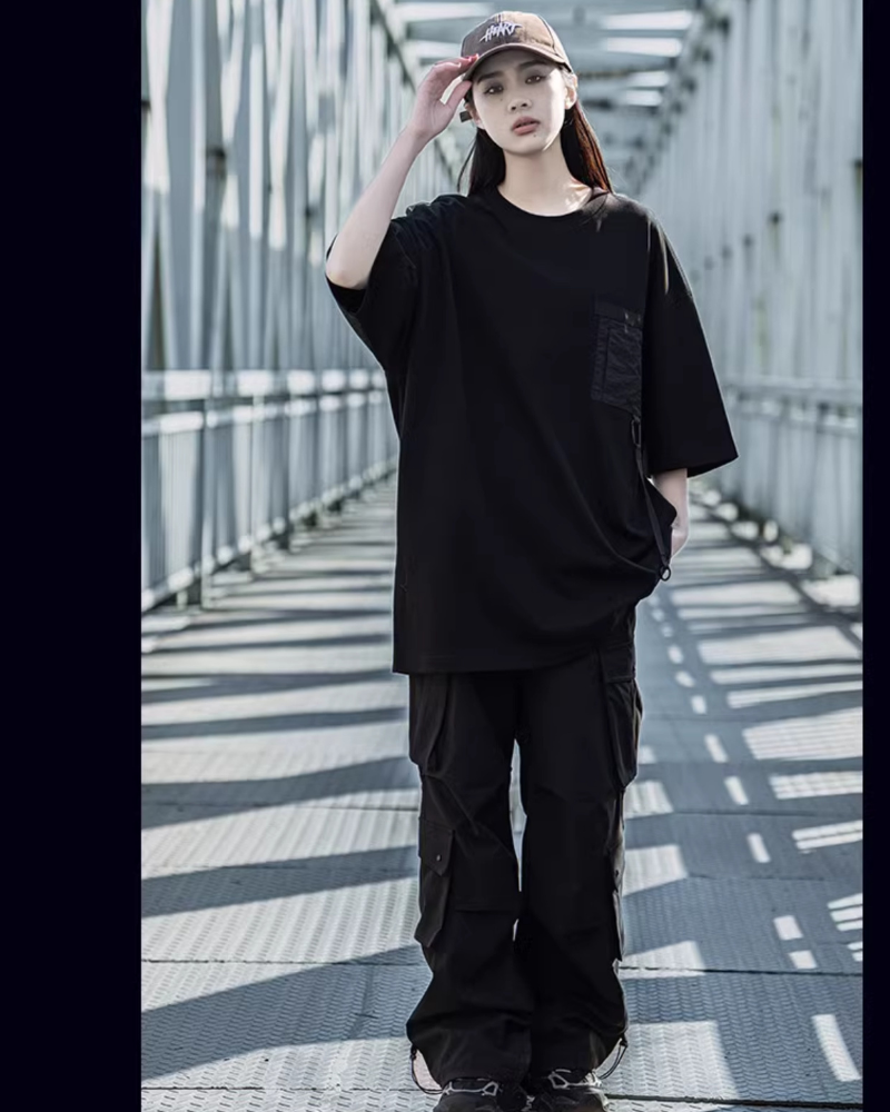 Chic Couple's Street Style Tee -  techwear - Couple's Street Style Loose Fit T-Shirt - View 7