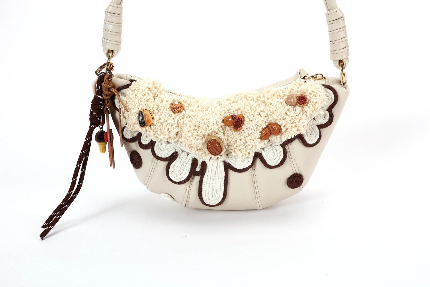 Chic Cream Croissant Shoulder Bag -  chic accessories - Stylish Cream Croissant Shoulder Bag with Appliqués - View 10