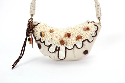 Chic Cream Croissant Shoulder Bag -  chic accessories - Stylish Cream Croissant Shoulder Bag with Appliqués - View 10
