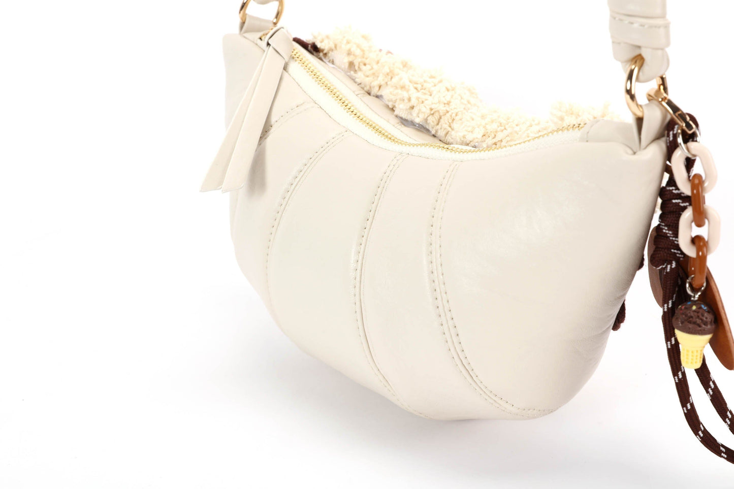 Chic Cream Croissant Shoulder Bag -  convertible bag design - Stylish Cream Croissant Shoulder Bag with Appliqués - View 11
