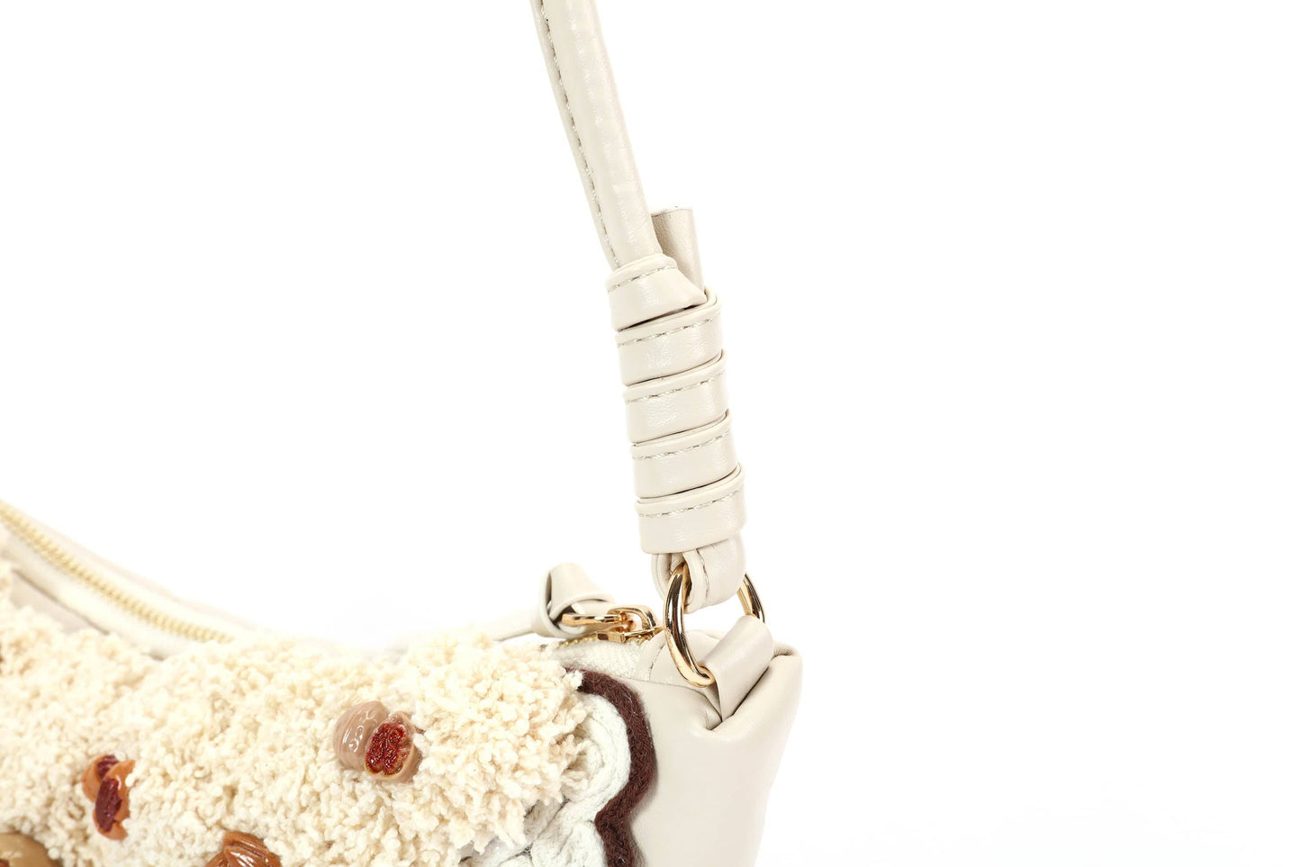 Chic Cream Croissant Shoulder Bag -  croissant bag - Stylish Cream Croissant Shoulder Bag with Appliqués - View 12