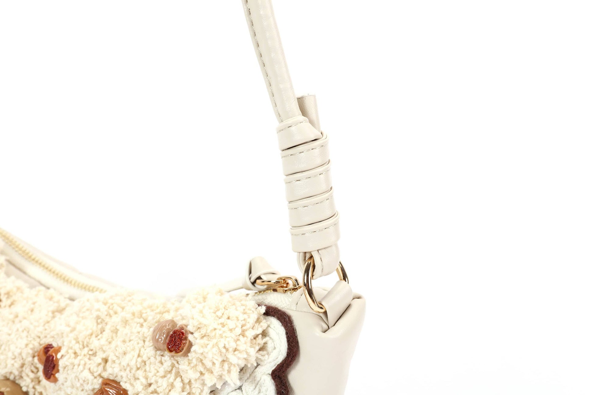 Chic Cream Croissant Shoulder Bag -  croissant bag - Stylish Cream Croissant Shoulder Bag with Appliqués - View 12