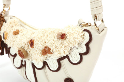 Chic Cream Croissant Shoulder Bag -  elegant cream bag - Stylish Cream Croissant Shoulder Bag with Appliqués - View 13