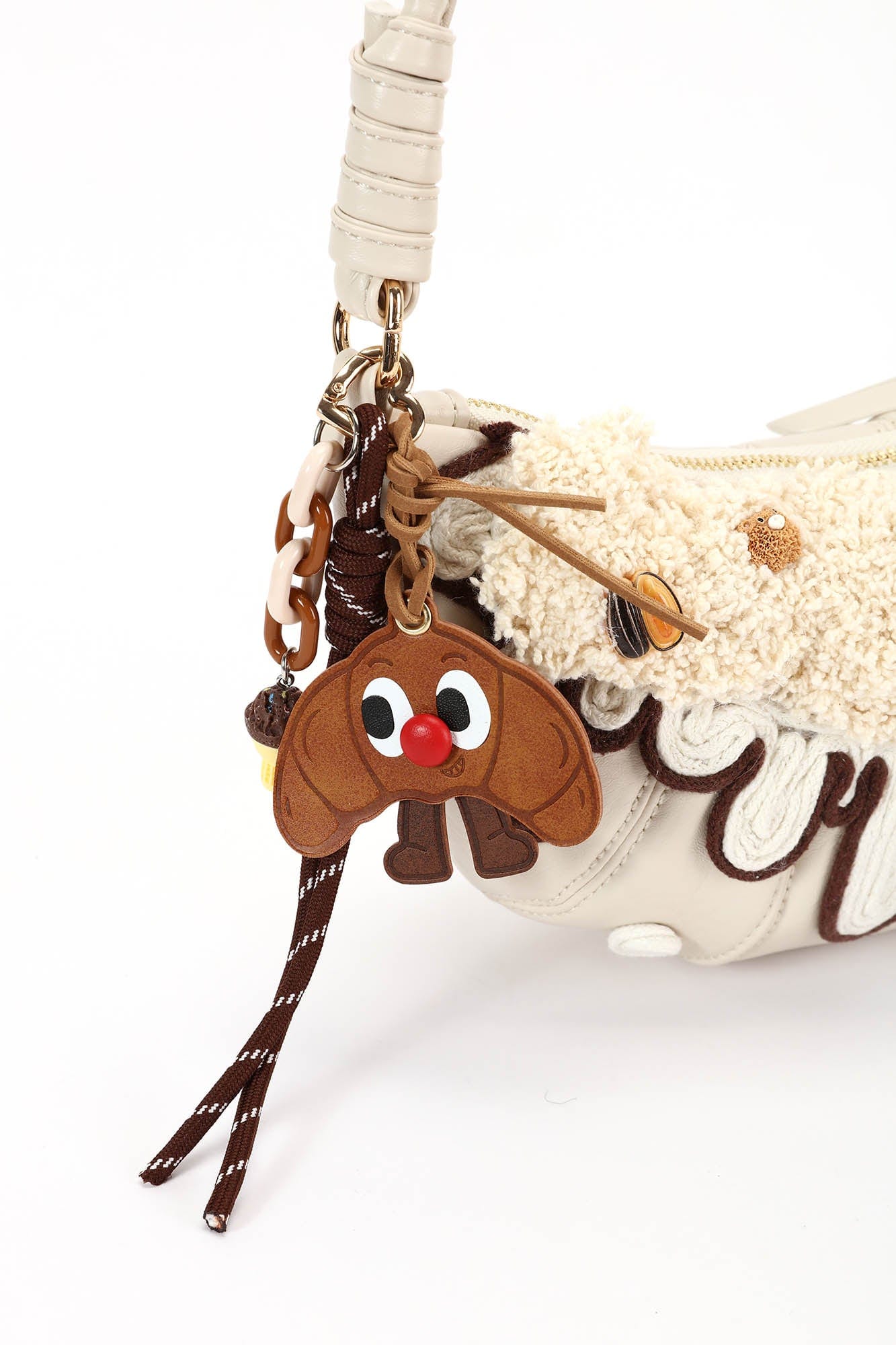 Chic Cream Croissant Shoulder Bag -  shoulder bag - Stylish Cream Croissant Shoulder Bag with Appliqués - View 14