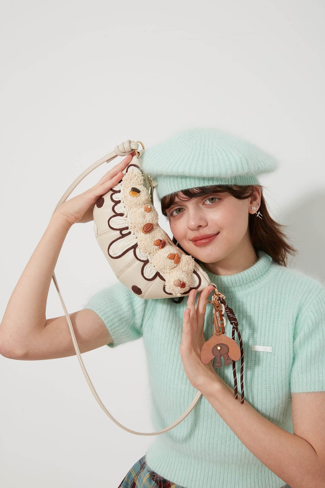 Chic Cream Croissant Shoulder Bag - stylish shoulder bag - Stylish Cream Croissant Shoulder Bag with Appliqués - View 9