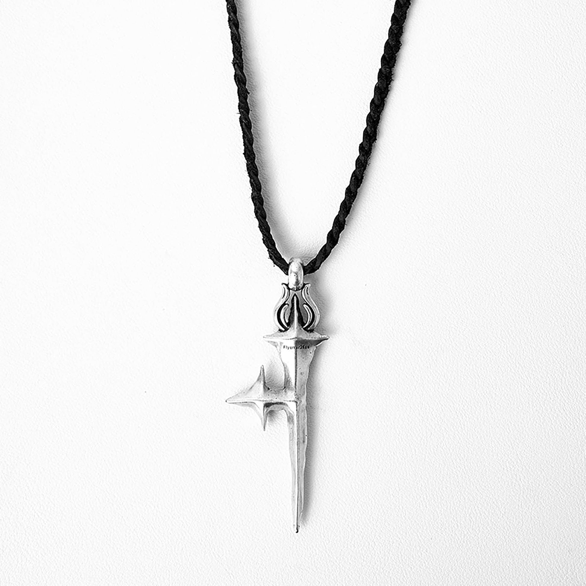 Chic Cross-Star Braided Necklace - artisan necklace - Artisan Braided Necklace with Oxidized Cross-Star Pendant - Main view