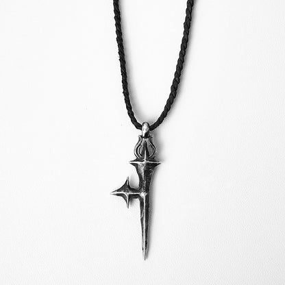 Chic Cross-Star Braided Necklace - braided necklace - Artisan Braided Necklace with Oxidized Cross-Star Pendant - View 2
