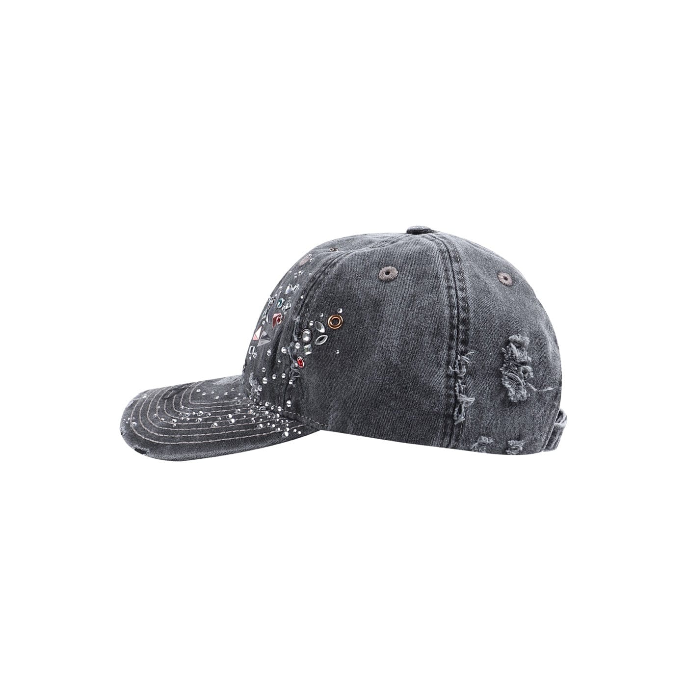 Chic Crystallized Distressed Hat -  cotton casual hat - Stylish Distressed Hat with Crystals for Unique Flair - View 3