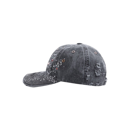 Chic Crystallized Distressed Hat -  cotton casual hat - Stylish Distressed Hat with Crystals for Unique Flair - View 3