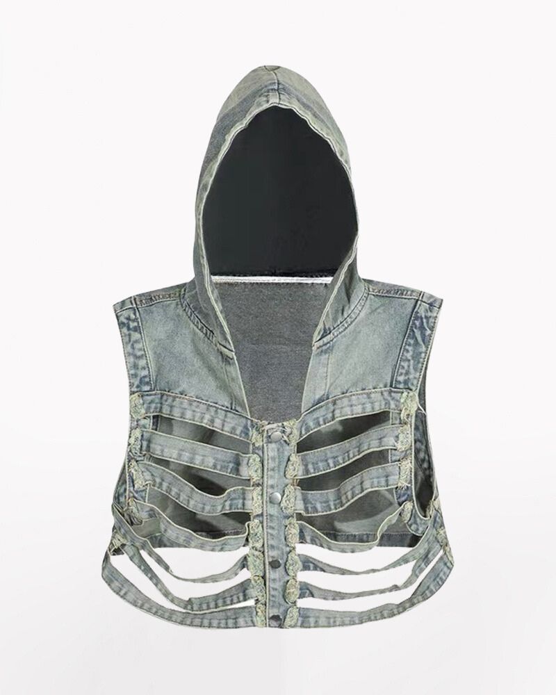 Chic Cutout Denim Vest - denim vest - Trendy Cutout Denim Vest for Versatile Street Style - Main view