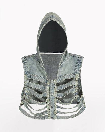 Chic Cutout Denim Vest - denim vest - Trendy Cutout Denim Vest for Versatile Street Style - Main view