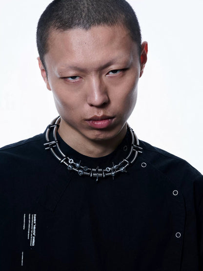 Chic Detachable Statement Necklace -  futuristic jewelry - Modern Detachable Necklace with Industrial Design - View 3